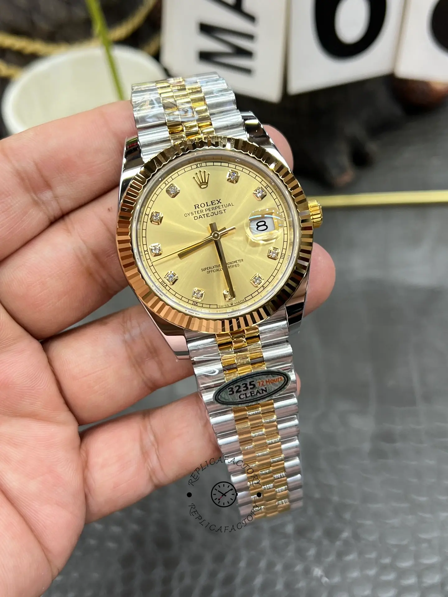 2022 Rolex Datejust Champagne Diamond Dial Two Tone M126333-0012 41mm Mens Replica Watch