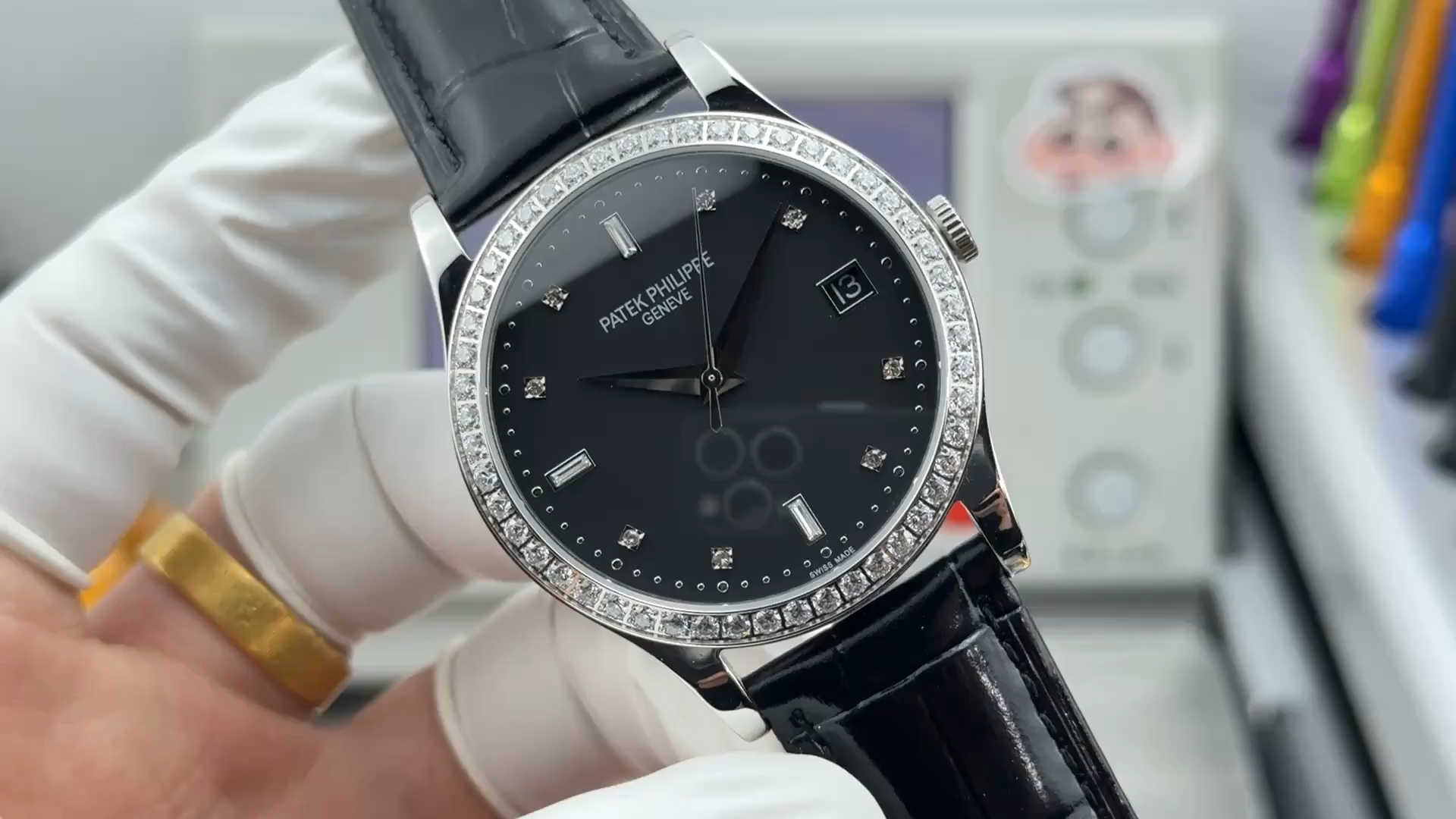 Patek Philippe Calatrava 38MM Diamond-Set Black Dial 5297G-001 1:1 Clone - Video