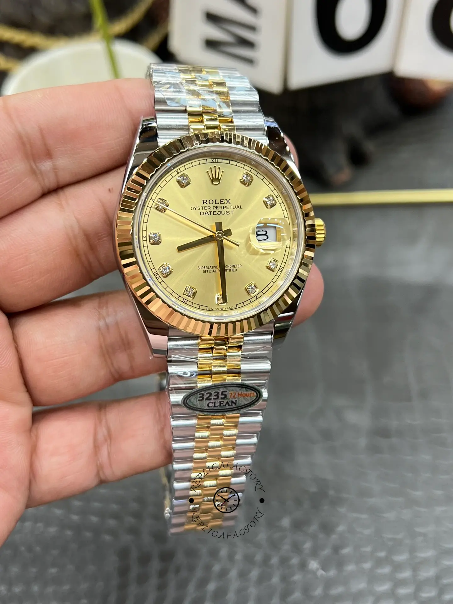 2022 Rolex Datejust Champagne Diamond Dial Two Tone M126333-0012 41mm Mens Replica Watch