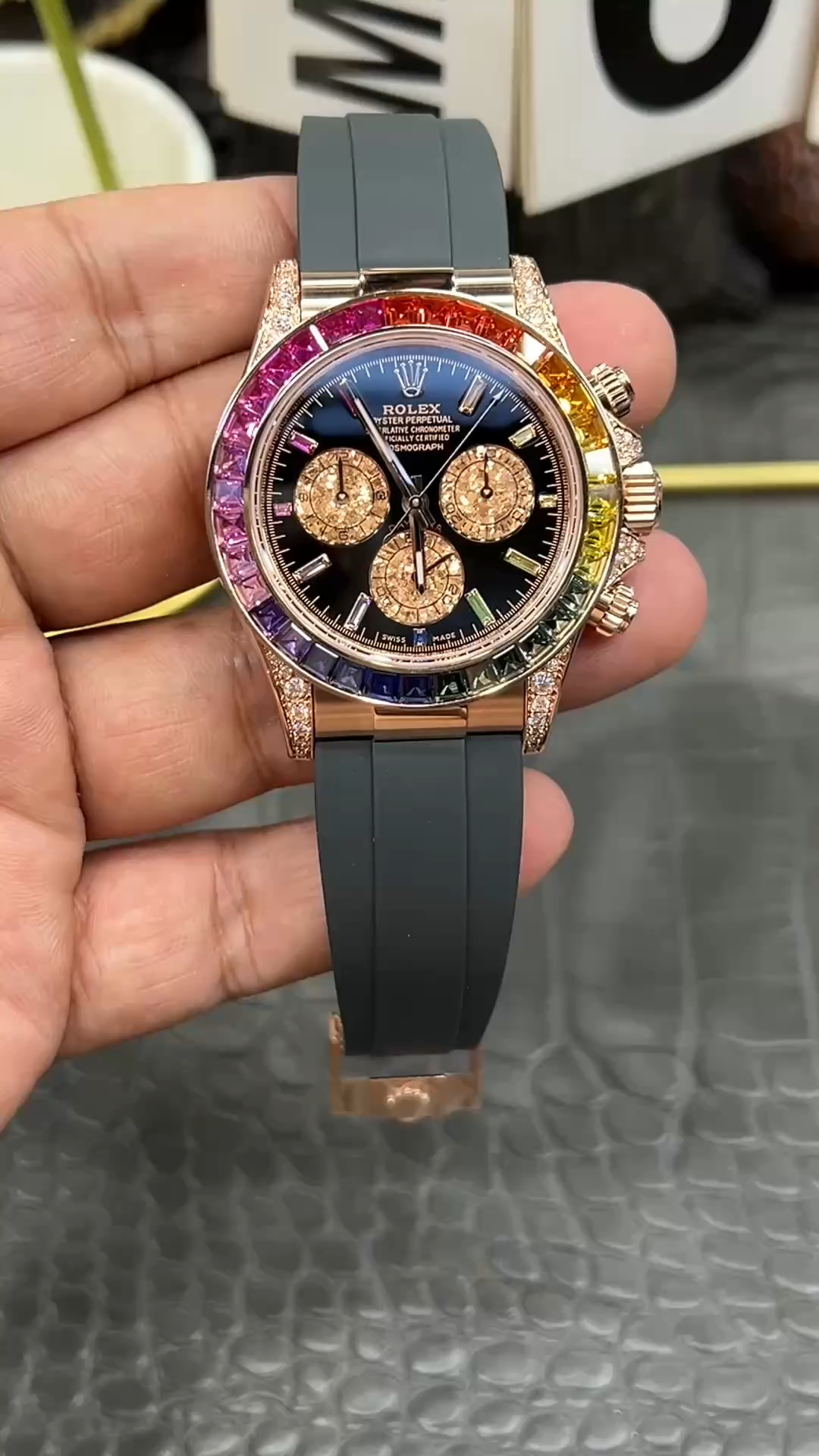 Rolex Daytona 1:1 Clone 116595RBOW Black Dial Rubber Strap - Video