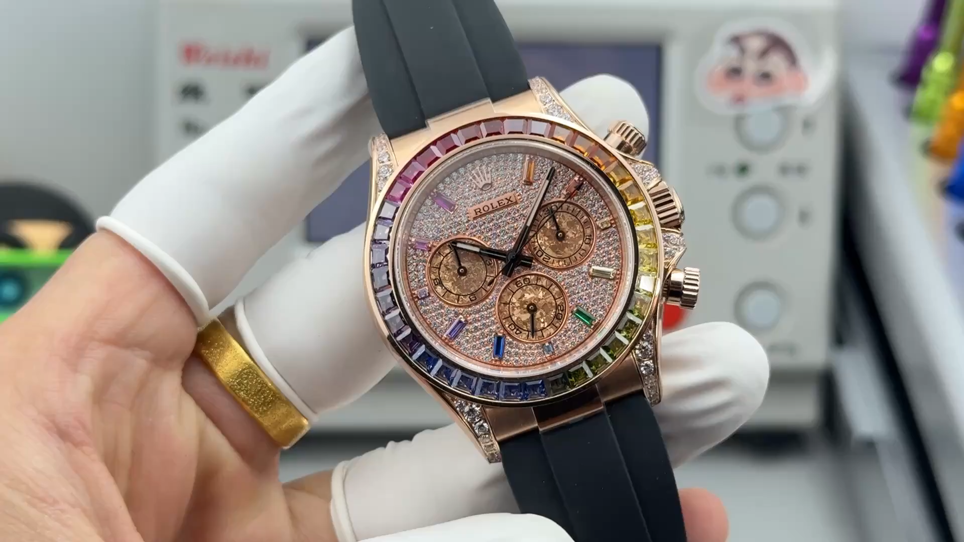 Rolex Daytona 116595RBOW Pave Diamond Dial Rubber Strap 1:1 Clone - Video