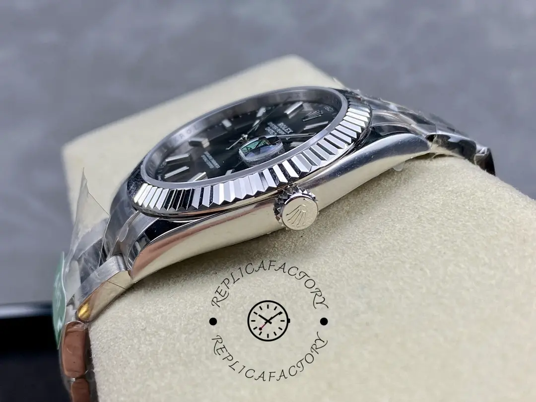 Side profile of Rolex Datejust M126334-0013 showing the case side and bracelet connection.