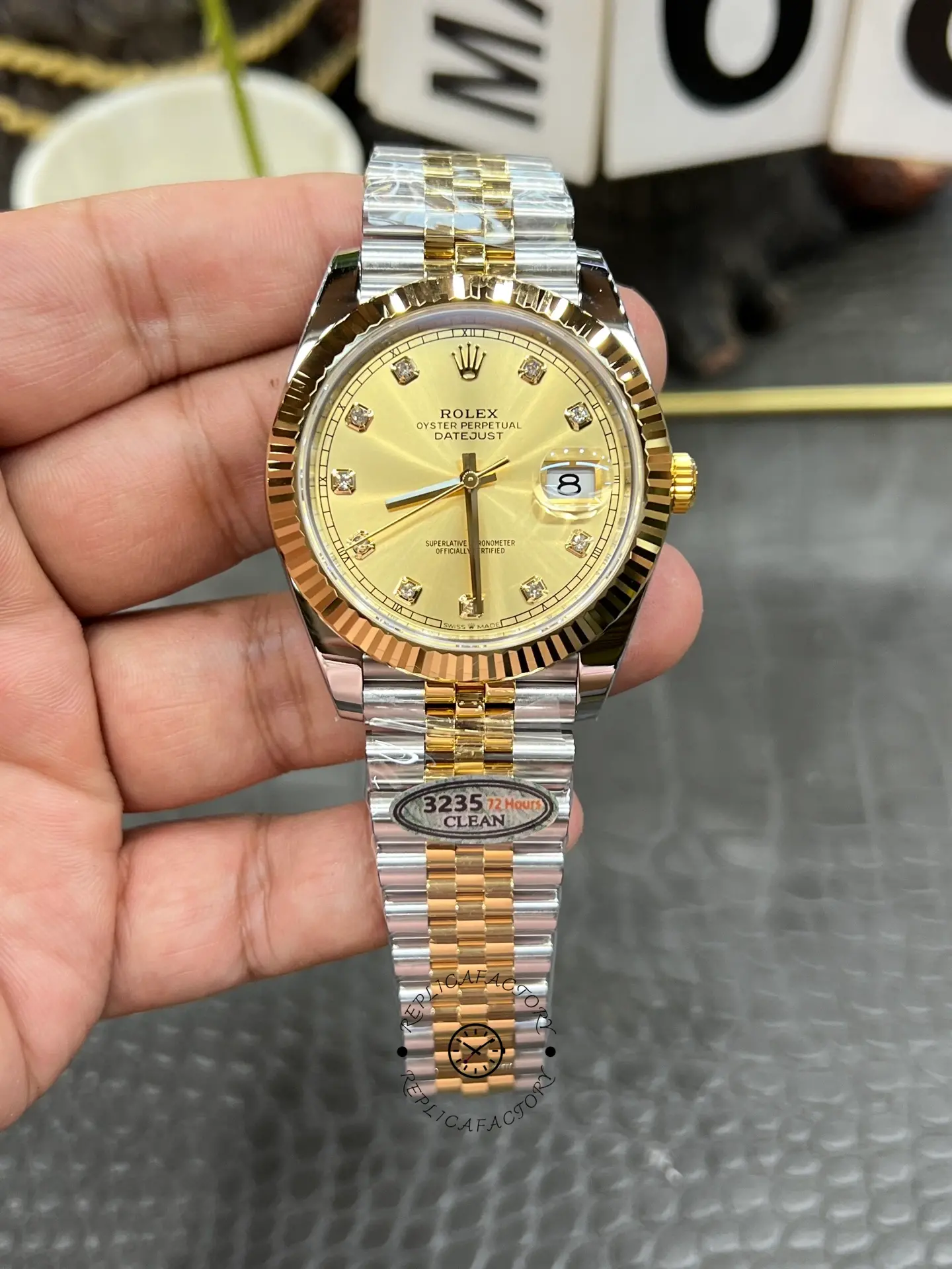2022 Rolex Datejust Champagne Diamond Dial Two Tone M126333-0012 41mm Mens Replica Watch