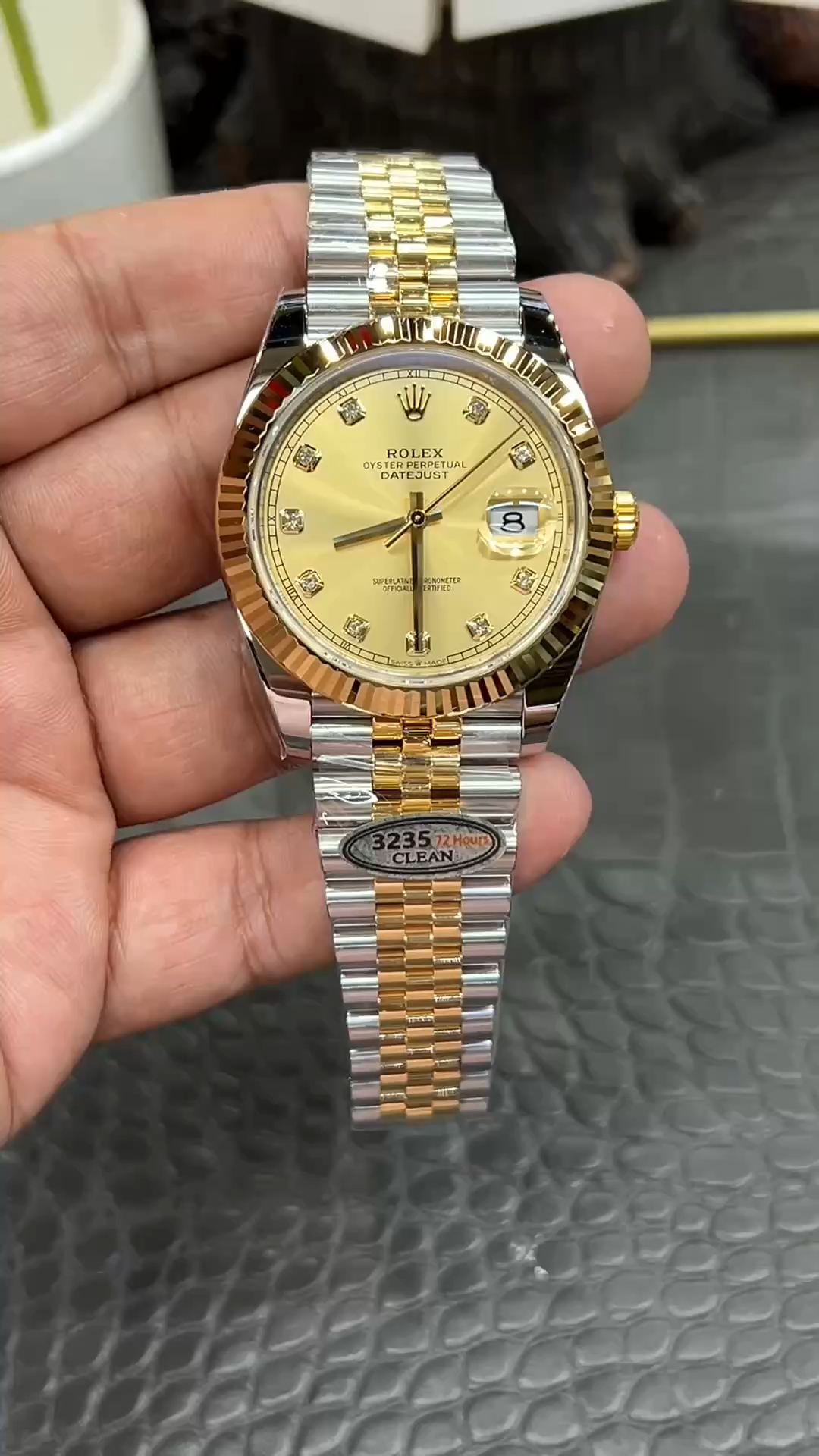 2022 Rolex Datejust Champagne Diamond Dial Two Tone M126333-0012 41mm Mens Replica Watch - Video
