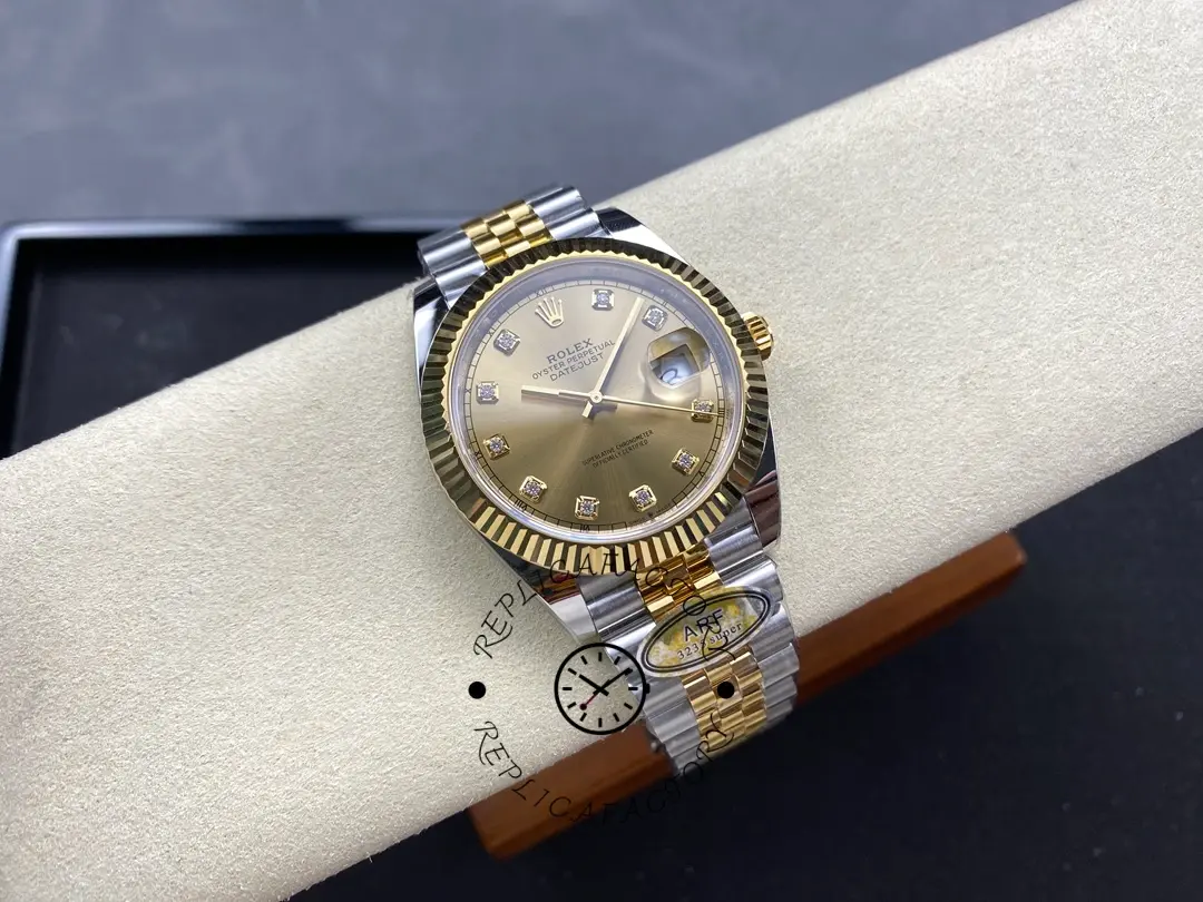 A panoramic photo of a Rolex Datejust M126333-0012 taken from a pillow, showcasing the dial, bezel, and bracelet.