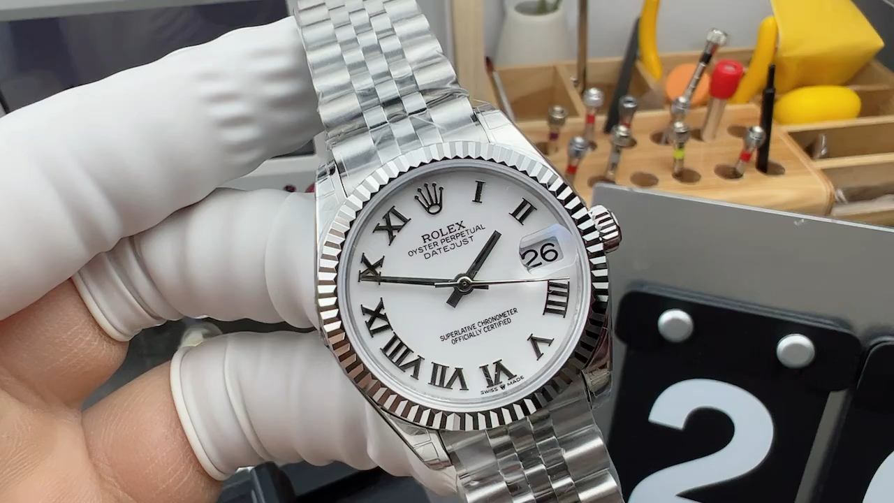 Rolex Datejust 31 White Roman Dial Fluted Bezel Jubilee 278274 0010 Ladies Watch - Video