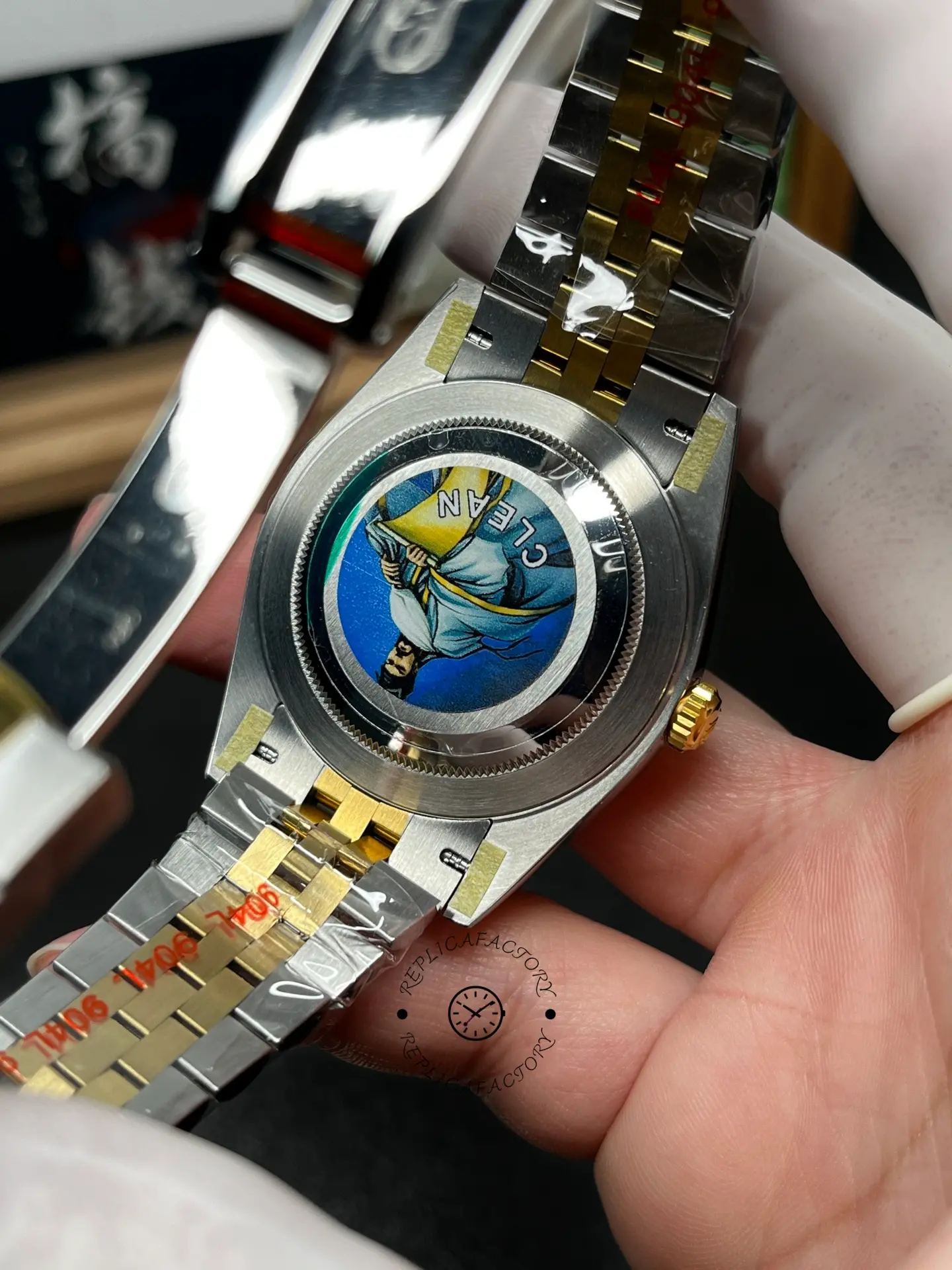 Case back view of Rolex Datejust M126333-0012 showing the solid back and bracelet end links.