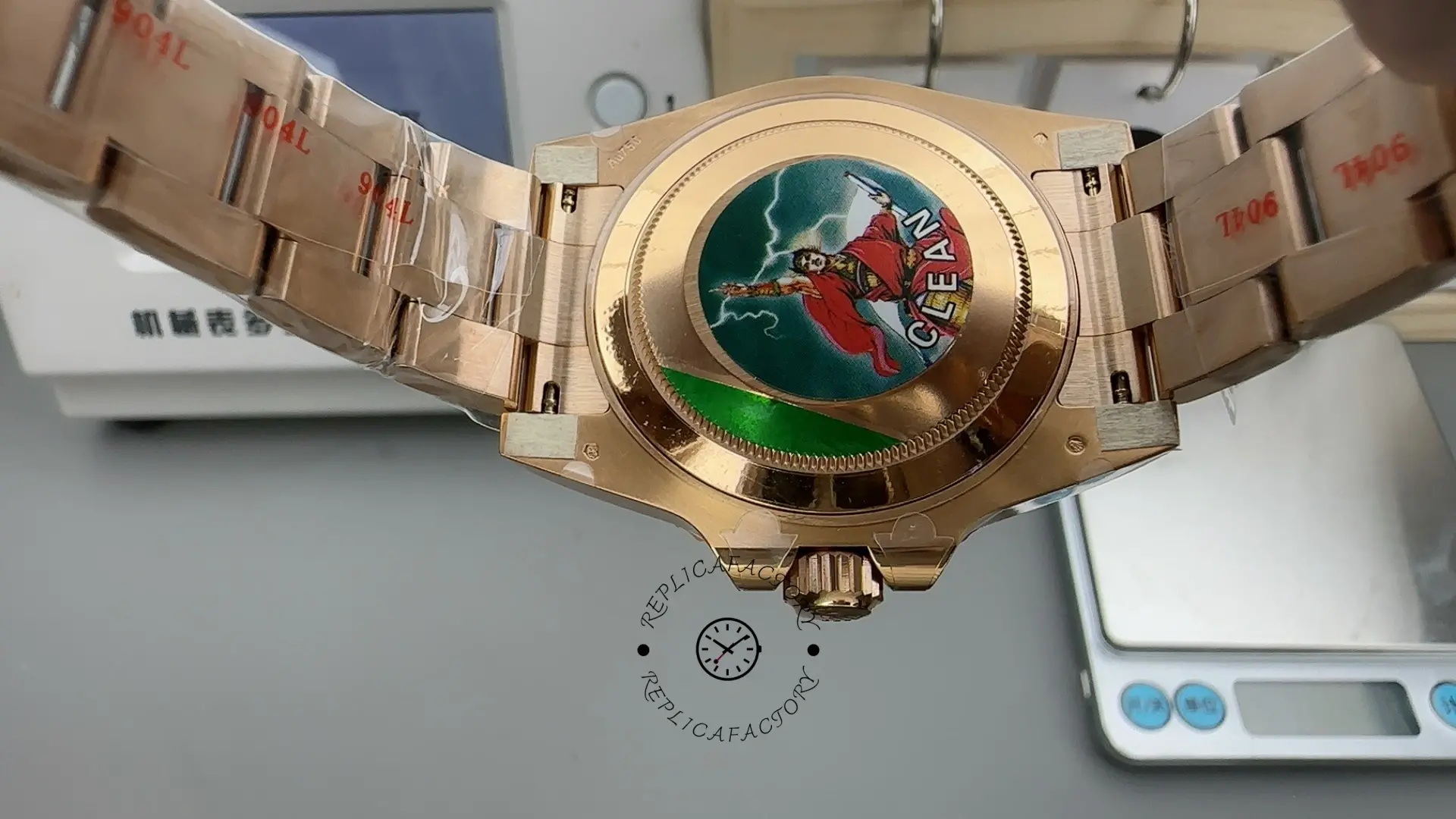 Caseback of Rolex GMT-Master II 126715CHNR with protective sticker and finishing