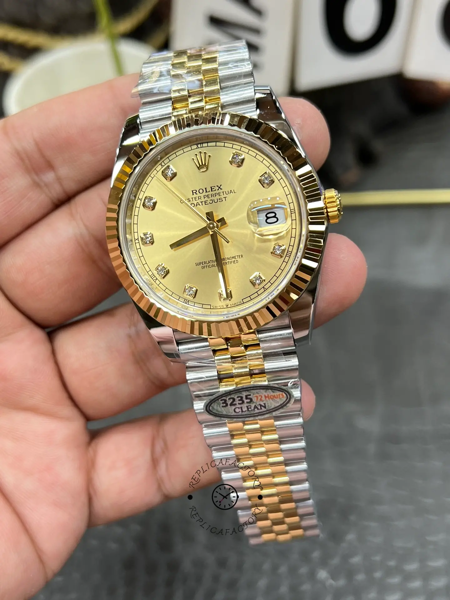 2022 Rolex Datejust Champagne Diamond Dial Two Tone M126333-0012 41mm Mens Replica Watch