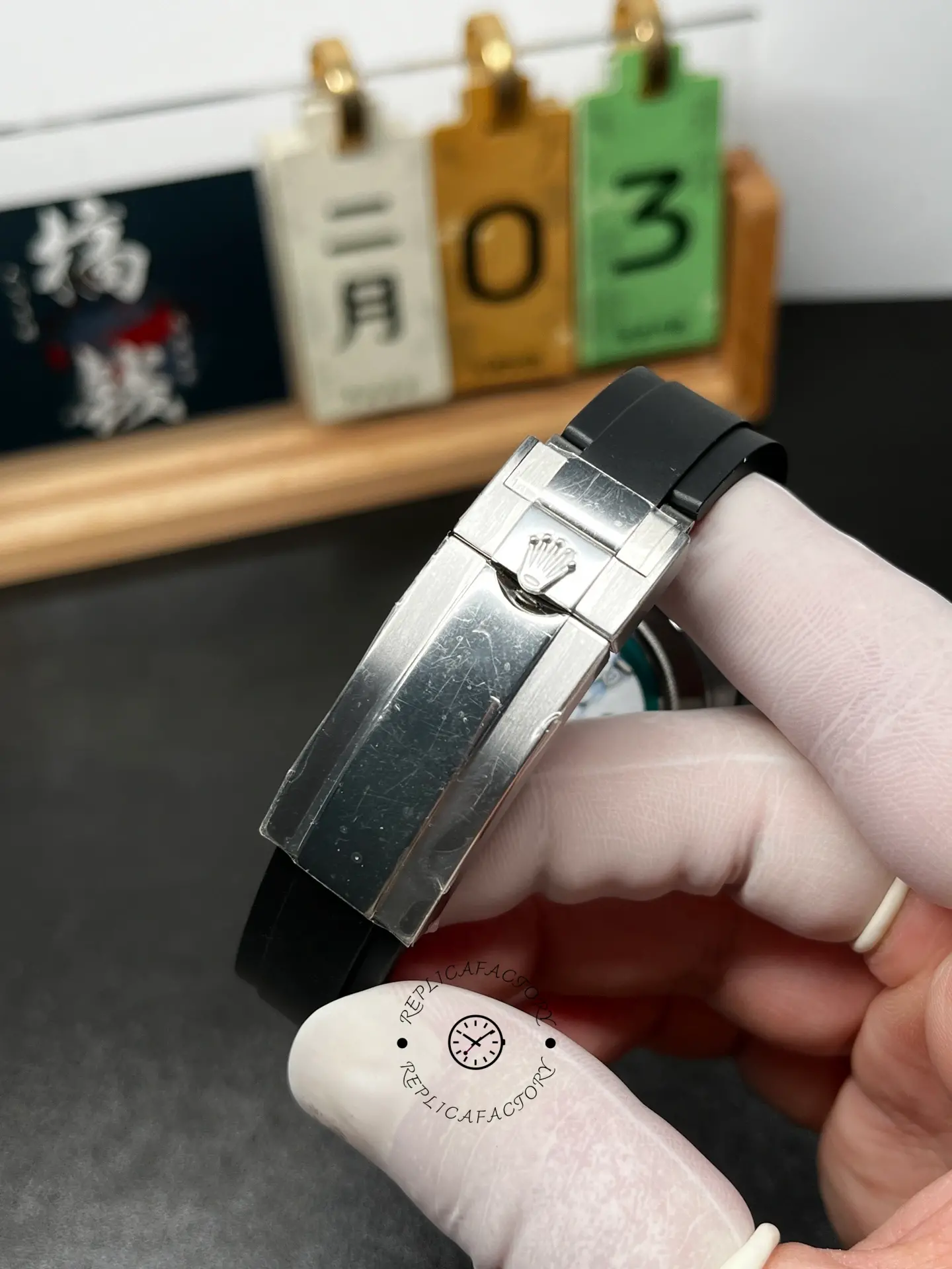 Clasp close-up of Rolex Yacht-Master 226659 showing folding clasp with Rolex crown logo.