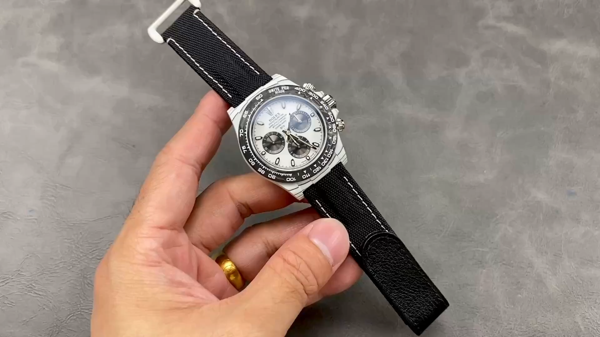 Replica Rolex Daytona IRBIS DiW White & Black Dial Black Nylon Strap 41mm - Video