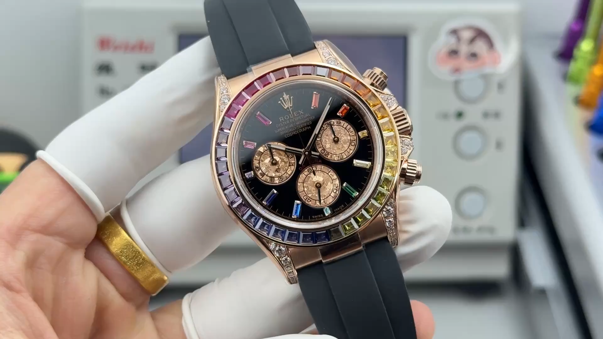 Rolex Daytona 1:1 Clone 116595RBOW Black Dial Rubber Strap - Video