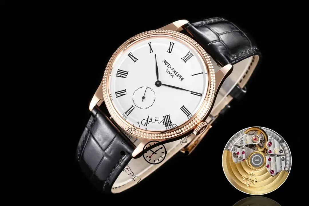 Side angle of the Patek Philippe Calatrava 5119R emphasizing the thin case profile and bezel texture.