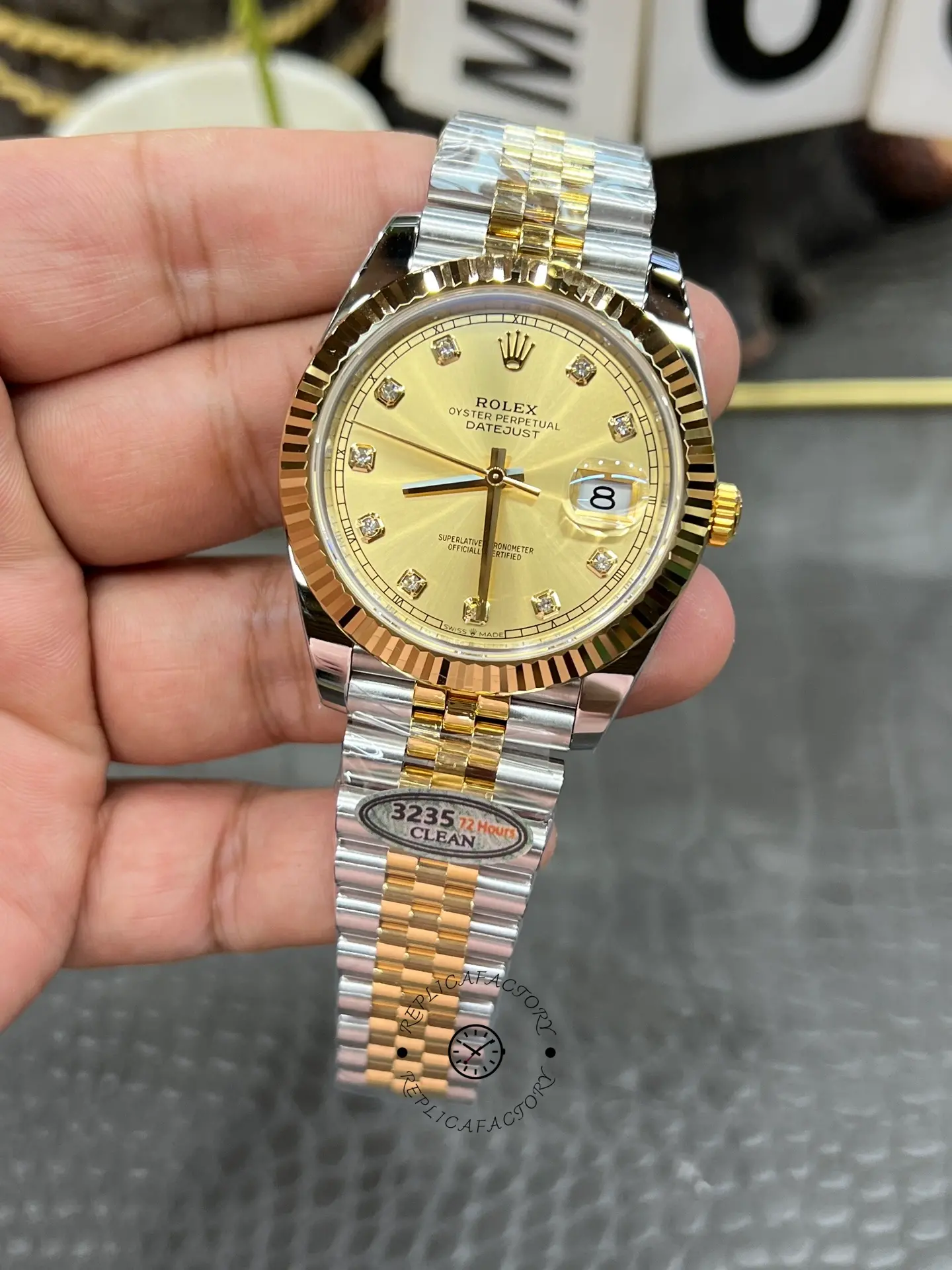 2022 Rolex Datejust Champagne Diamond Dial Two Tone M126333-0012 41mm Mens Replica Watch