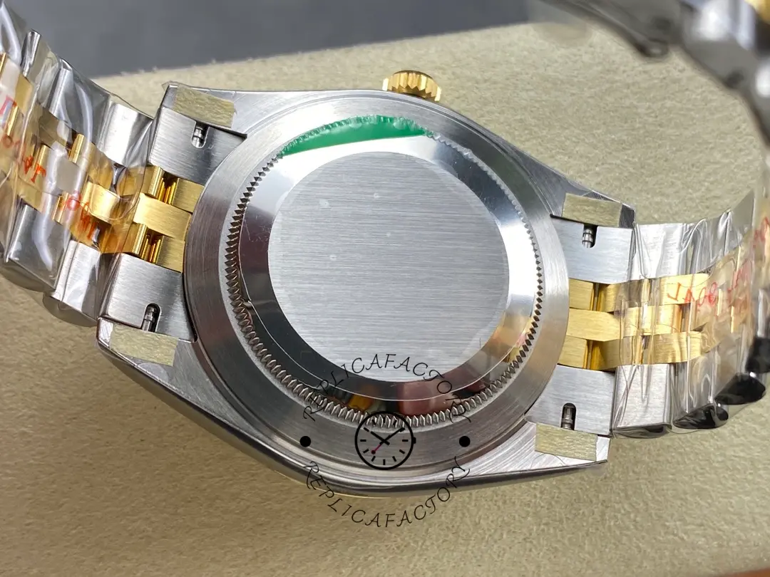 Caseback view of Rolex Datejust M126333-0012 showing caseback and bracelet links.