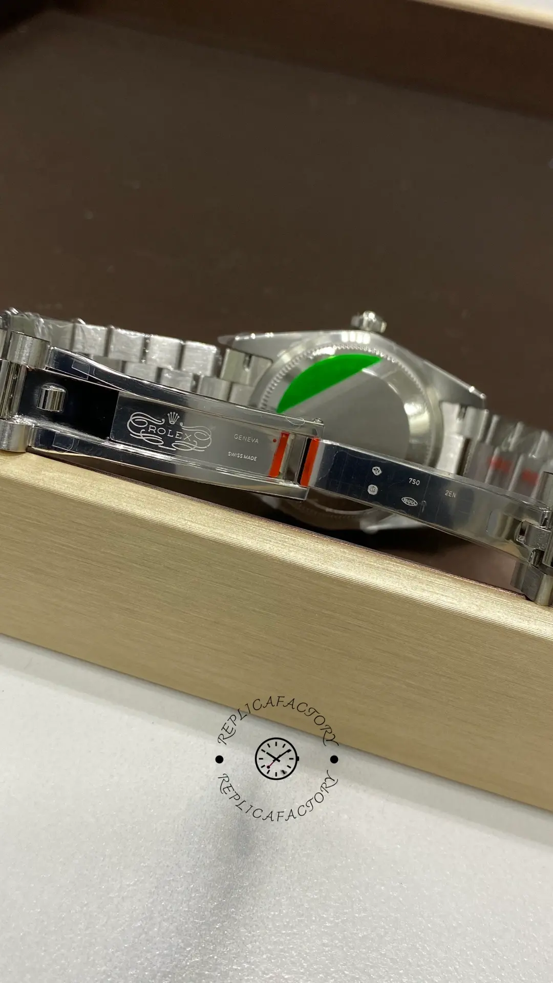 Open clasp interior of Rolex Datejust 31 278289RBR-0028 showing clasp engravings and folding mechanism.