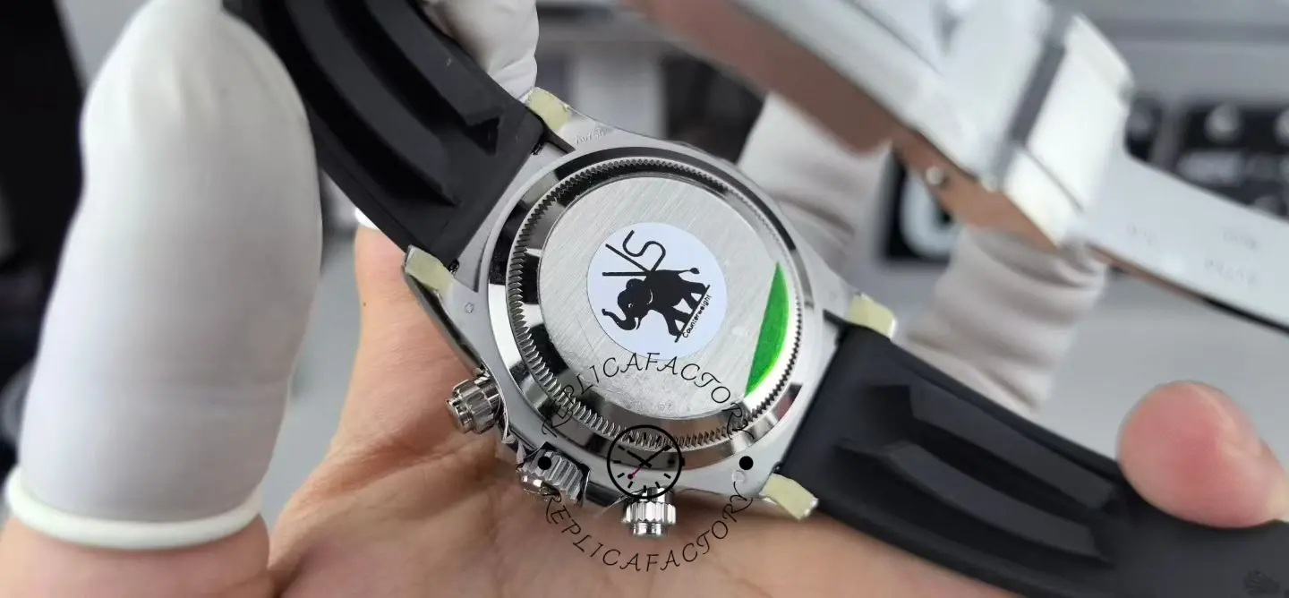 Rear view of Rolex Daytona 126519LN-0004 showing solid case back and Oysterflex-style strap.