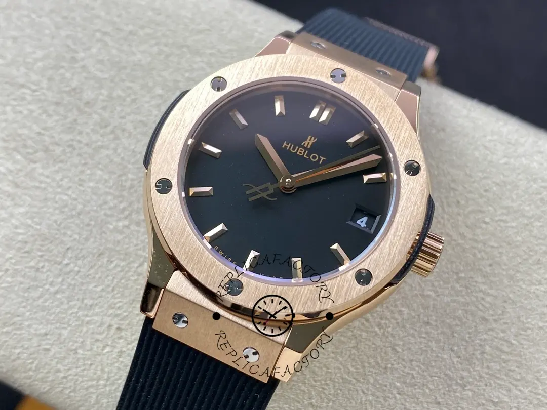 Angled cushion shot of the Hublot Classic Fusion King Gold 542.OX.1181.RX, showing bezel screws clearly.