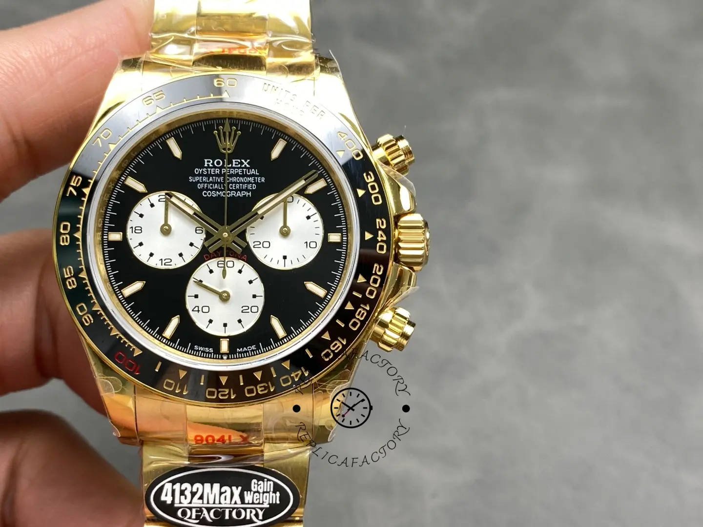 Front view of Rolex 126528LN Daytona Le Mans showing yellow gold case and racing-style chronograph dial.