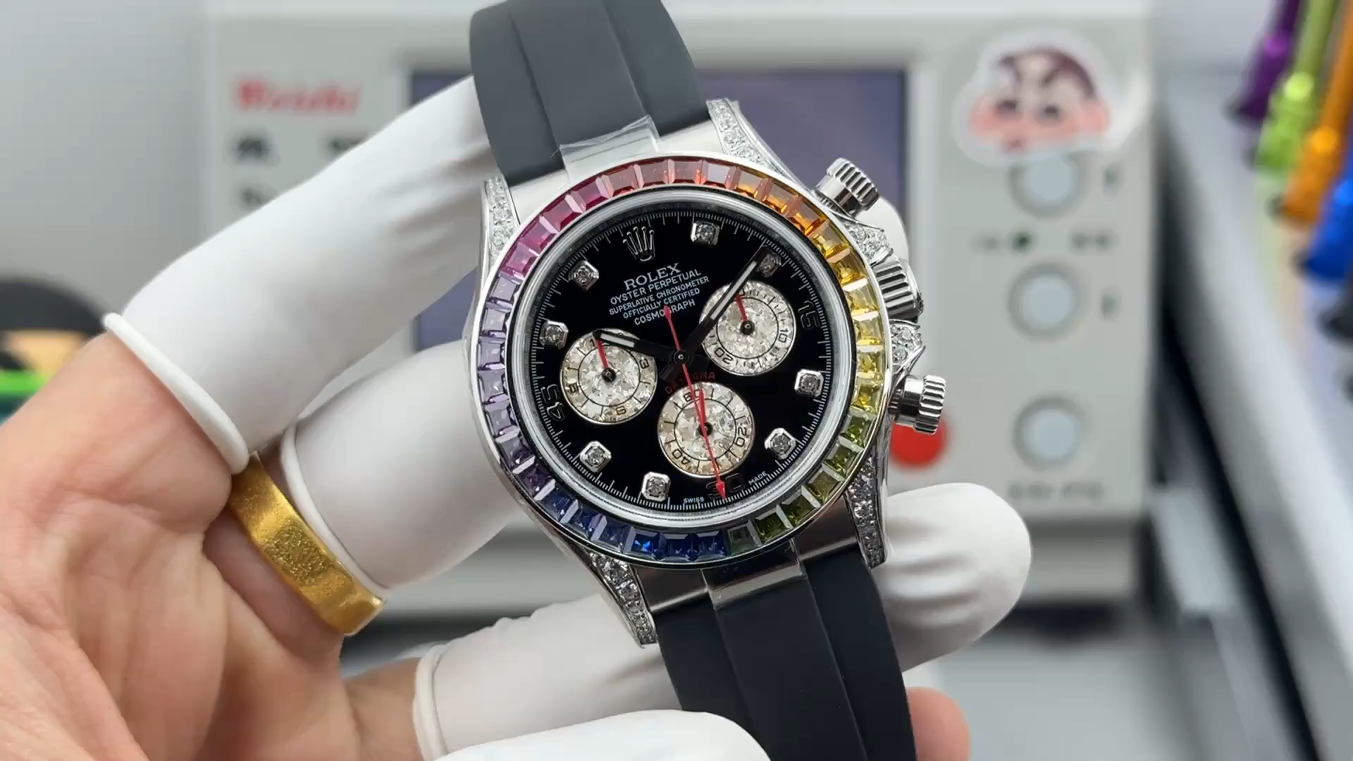 1:1 Clone Rolex Daytona 116595RBOW Stainless Steel Case Rubber Strap - Video