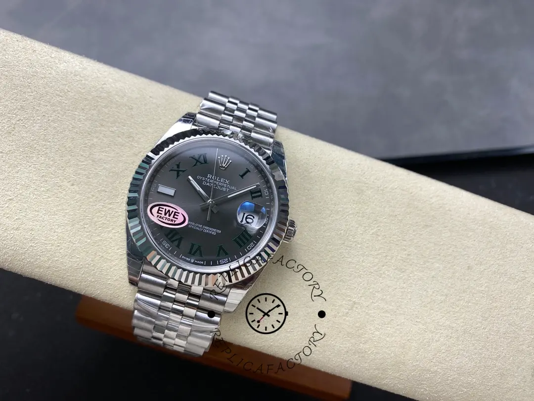 Full watch view of Rolex Datejust 126334-0022 resting on a display cushion with Jubilee bracelet visible.