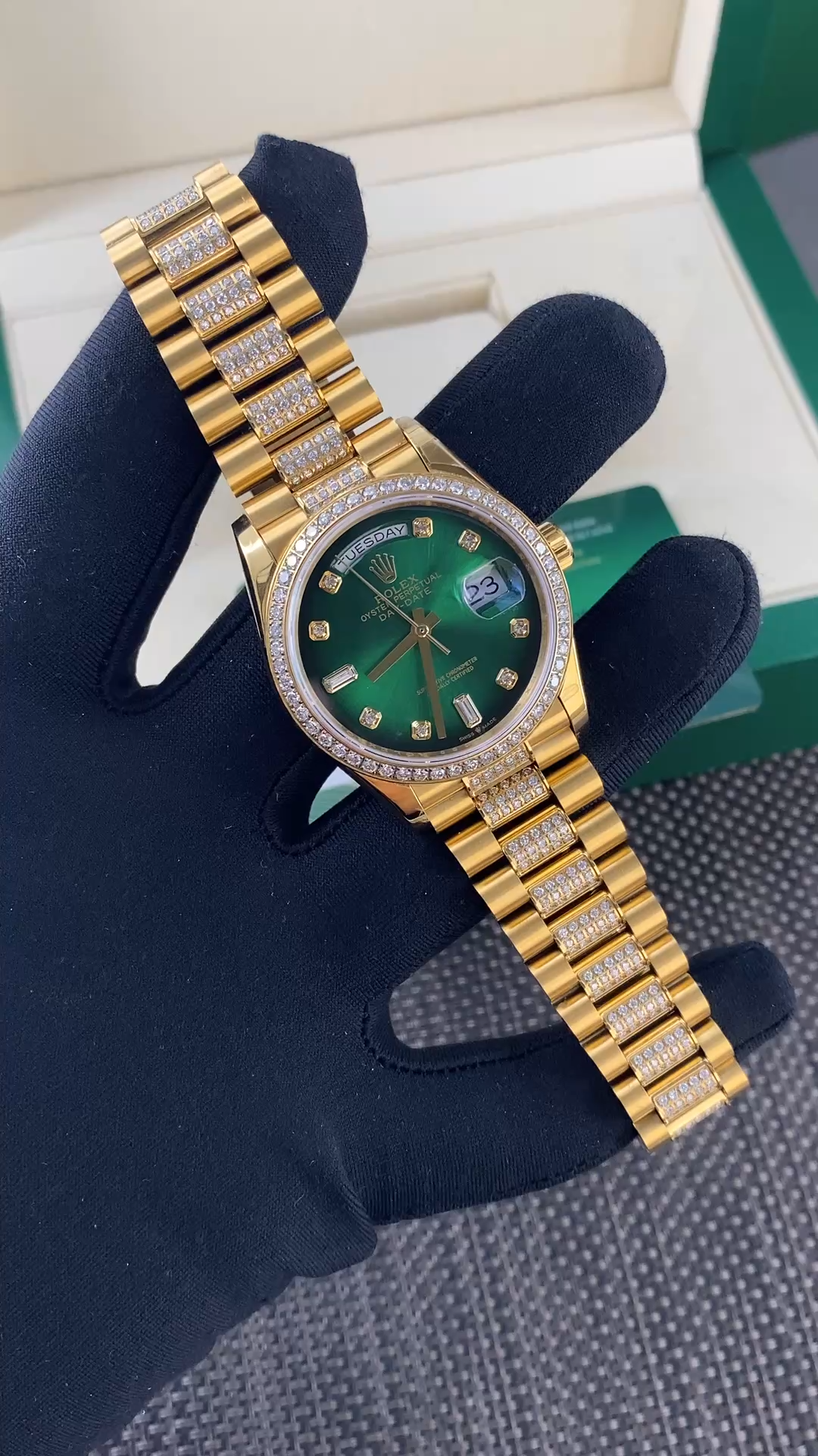 Rolex Day-Date Yellow Gold Green Ombre Dial 128348RBR 0036 Replica - Replica Factory
