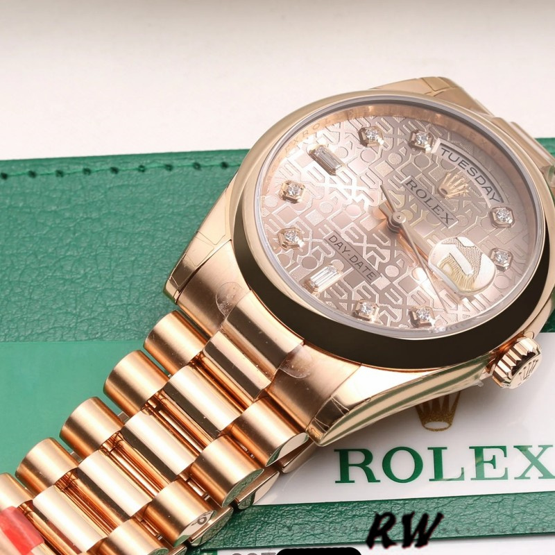 Rolex Day-Date 118205 Rose Gold Jubilee Pink Dial 36mm Unisex Replica Watch - Replica Factory
