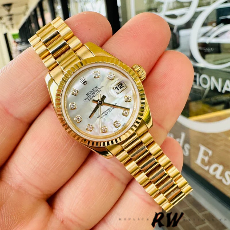 Rolex Datejust 179178 Mother of Pearl Diamonds Dial Yellow Gold 26MM Lady Replica Watch