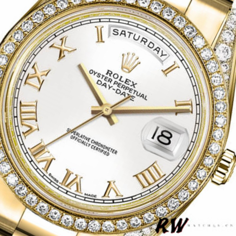 Rolex Day-Date 118388 Yellow Gold White Roman Numeral Dial 36MM Unisex Replica Watch - Replica Factory