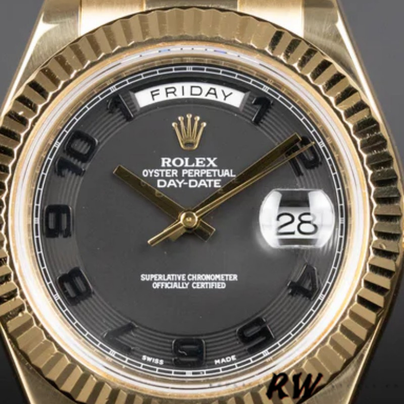 Rolex Day-Date 218238 Concentric Circle Black Dial Yellow Gold 41MM Mens Replica Watch - Replica Factory