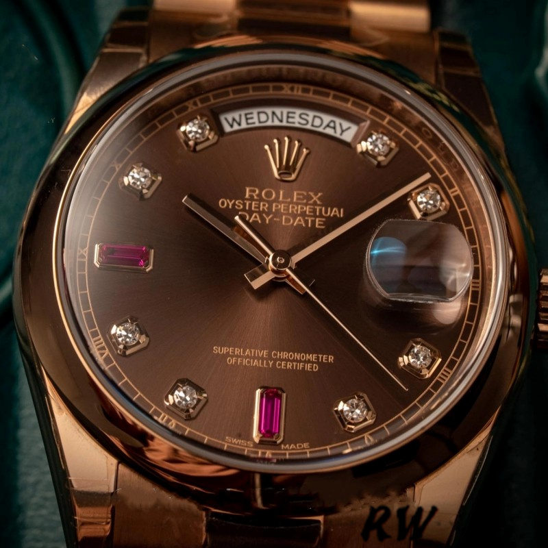 Rolex Day-Date 118205 Rose Gold Chocolate Brown Dial 36mm Unisex Replica Watch - Replica Factory