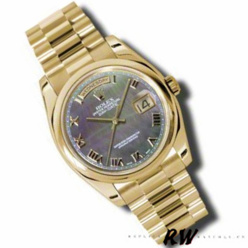 Rolex Day-Date 118238 Dark Mother Of Pearl Dial Yellow Gold 36mm Unisex Replica Watch - Replica Factory