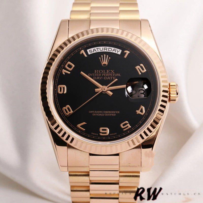 Rolex Day-Date 118235 Rose Gold Black Arabic Dial 36mm Unisex Replica Watch - Replica Factory