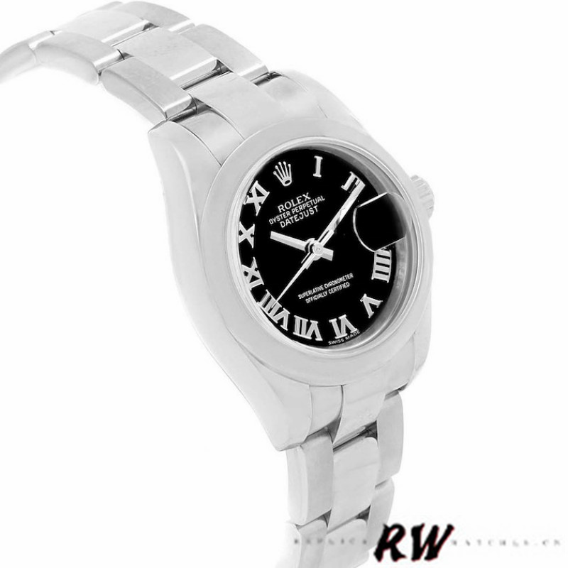 Rolex Datejust 179160 Oyster Bracelet Black Roman Dial 26MM Lady Replica Watch - Replica Factory