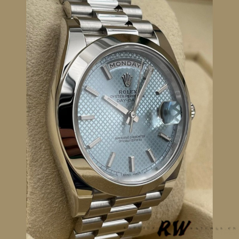 Rolex Day-Date 228206 Ice Blue Motif Dial Platinum 40MM Mens Replica Watch - Replica Factory
