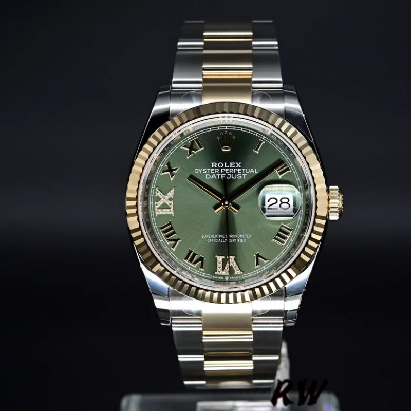Rolex Datejust 126233 Olive Green Dial Yellow Gold and Oystersteel 36MM Unisex Replica Watch - Replica Factory