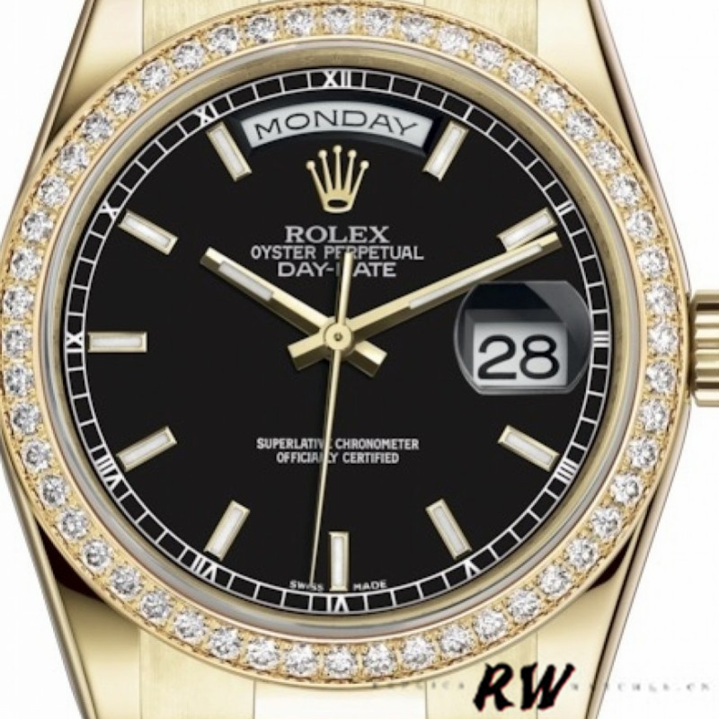 Rolex Day Date 118348 Black Dial 36mm Unisex Replica Watch - Replica Factory