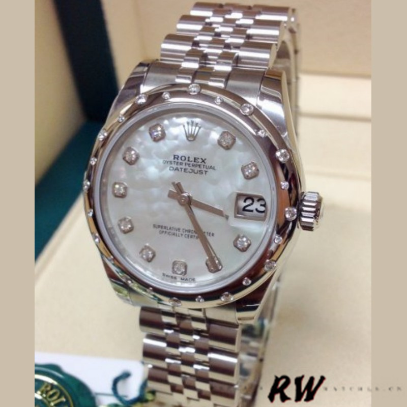 Rolex Datejust 178344 White Mother of Pearl Diamond Dial 31MM Lady Replica Watch