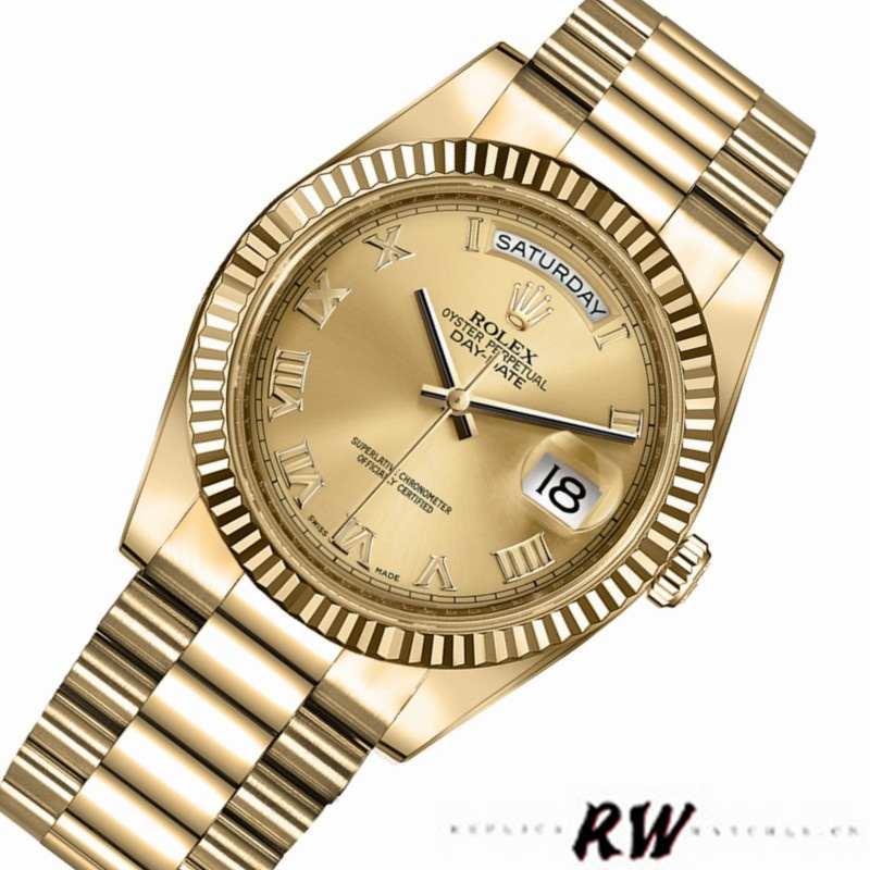 Rolex Day-Date 218238 Champagne Roman Numeral Dial Yellow Gold 41MM Mens Replica Watch - Replica Factory