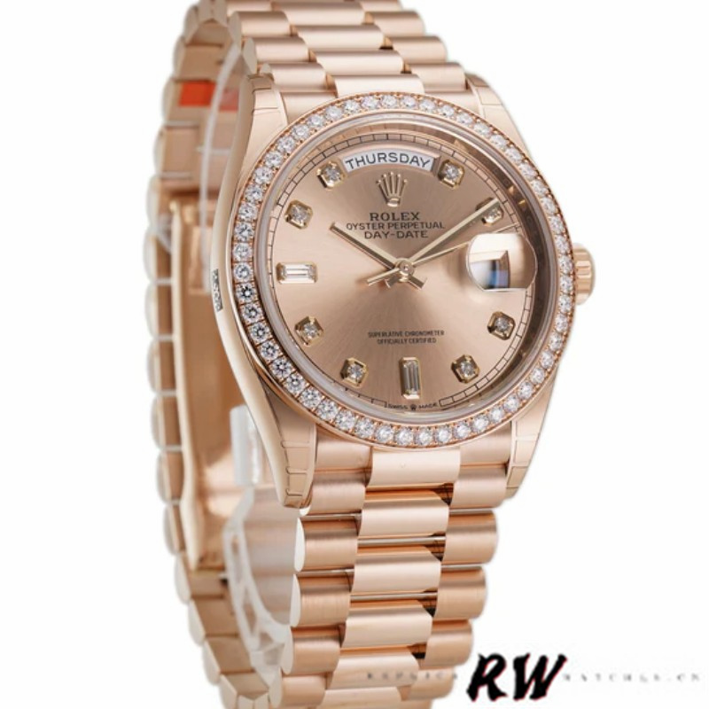 Rolex Day-Date 128345RBR Champagne Rose Dial Everose Gold 36MM Unisex Replica Watch - Replica Factory
