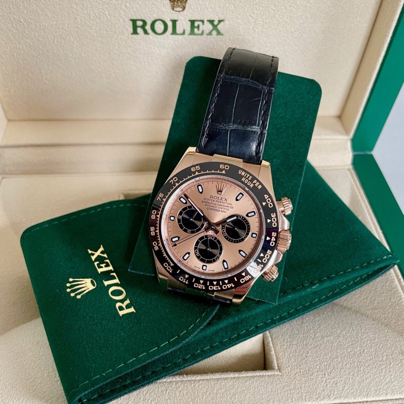 Rolex Cosmograph Daytona 116515LN Leather strap Black Pink Dial 40mm Mens Replica Watch - Replica Factory