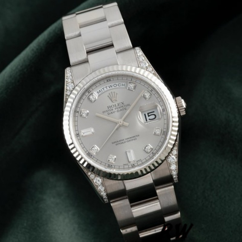 Rolex Day Date 118339 Silver Dial Fluted Bezel 36mm Unisex Replica Watch - Replica Factory