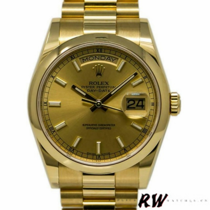 Rolex Day-Date 118208 Yellow Gold Champagne Dial 36mm Unisex Replica Watch - Replica Factory