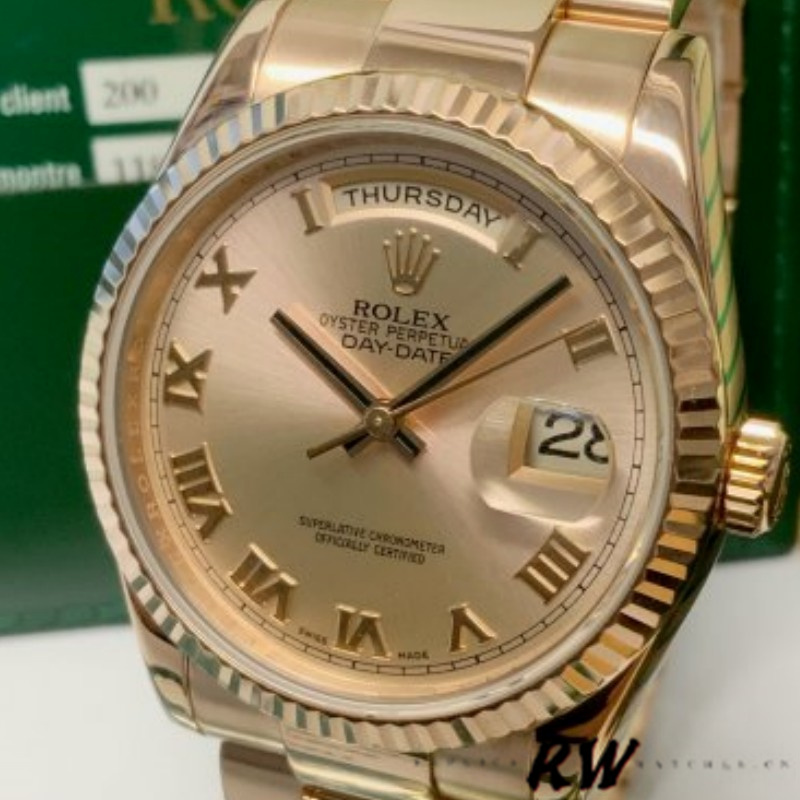 Rolex Day-Date 118235 Rose Champagne Roman Dial 36mm Unisex Replica Watch - Replica Factory
