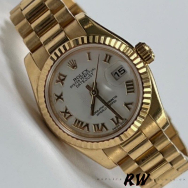 Rolex Datejust 179178 White Roman Dial Dial Yellow Gold 26MM Lady Replica Watch - Replica Factory