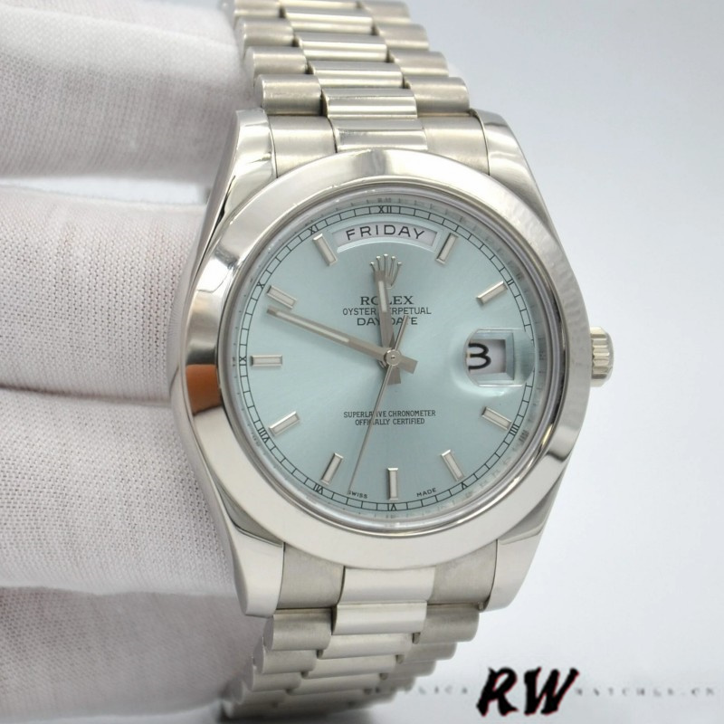 Rolex Day-Date 218206 Ice Blue Index Dial Platinum 41MM Mens Replica Watch - Replica Factory