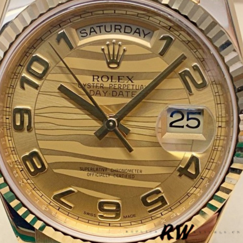 Rolex Day-Date 118238 Arabic Numeral Wave Champagne Dial 36mm Unisex Replica Watch - Replica Factory