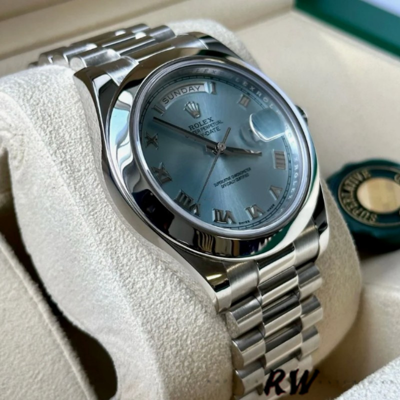 Rolex Day-Date 218206 Ice Blue Roman Numeral Dial Platinum 41MM Mens Replica Watch - Replica Factory
