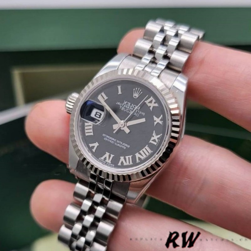 Rolex Datejust 179174 Black Roman Dial Fluted Bezel 26MM Lady Replica Watch - Replica Factory
