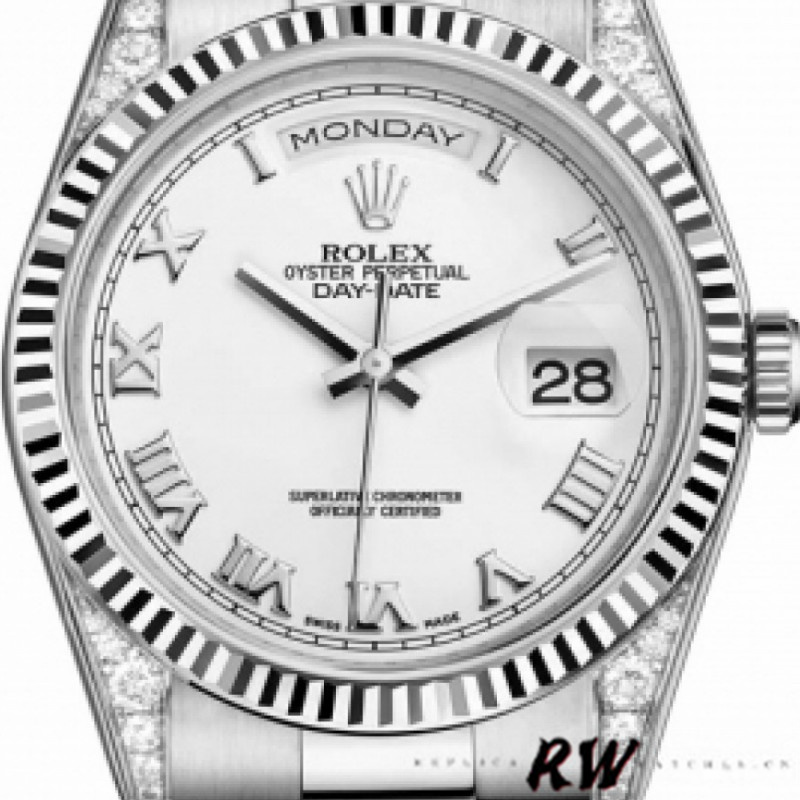 Rolex Day Date 118339 White Dial Fluted Bezel 36mm Unisex Replica Watch - Replica Factory